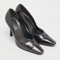 Pre Owned Stuart Weitzman Black Python Embossed Leather Pumps Size 38