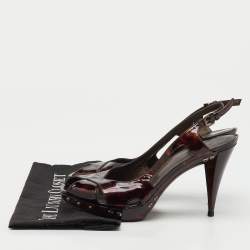 Pre Owned Stuart Weitzman Brown Tortoise Shell Patent Leather Slingback Platform Sandals Size 39.5