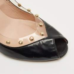 Pre Owned Stuart Weitzman Black/Transparent Patent Leather And PVC Peep Toe Pumps Size 40