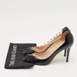 Pre Owned Stuart Weitzman Black/Transparent Patent Leather And PVC Peep Toe Pumps Size 40