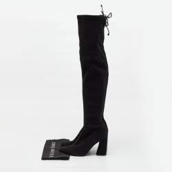 Pre Owned Stuart Weitzman Black Suede Lowland Over The Knee Boots Size 40