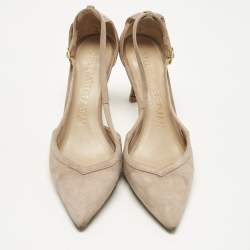 Pre Owned Stuart Weitzman Beige Suede Pointed Toe Cut-out Pumps Size 37