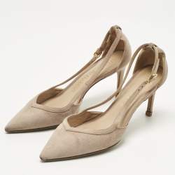 Pre Owned Stuart Weitzman Beige Suede Pointed Toe Cut-out Pumps Size 37
