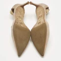 Pre Owned Stuart Weitzman Beige Suede Pointed Toe Cut-out Pumps Size 37