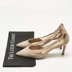 Pre Owned Stuart Weitzman Beige Suede Pointed Toe Cut-out Pumps Size 37