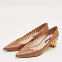 Pre Owned Stuart Weitzman Brown Leather Pointed Toe Block Heel Pumps Size 40