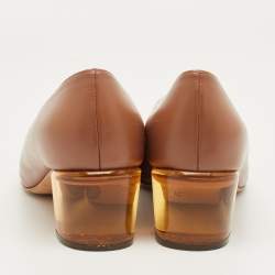 Pre Owned Stuart Weitzman Brown Leather Pointed Toe Block Heel Pumps Size 40