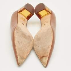 Pre Owned Stuart Weitzman Brown Leather Pointed Toe Block Heel Pumps Size 40