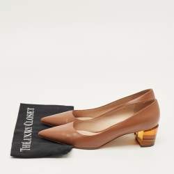 Pre Owned Stuart Weitzman Brown Leather Pointed Toe Block Heel Pumps Size 40