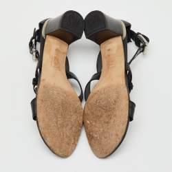 Pre Owned Stuart Weitzman Black Leather Buckle Detail Sandals Size 39