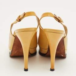 Pre Owned Stuart Weitzman Yellow Patent Peep Toe Slingback Pumps Size 38