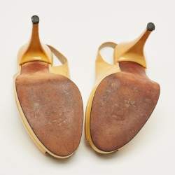 Pre Owned Stuart Weitzman Yellow Patent Peep Toe Slingback Pumps Size 38