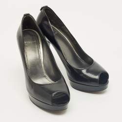 Pre Owned Stuart Weitzman Black Patent Leather Peep Toe Pumps Size 38