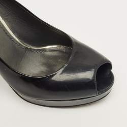 Pre Owned Stuart Weitzman Black Patent Leather Peep Toe Pumps Size 38