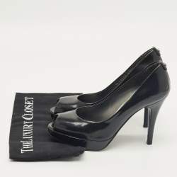 Pre Owned Stuart Weitzman Black Patent Leather Peep Toe Pumps Size 38