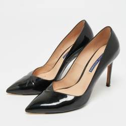 Pre Owned Stuart Weitzman Black Patent Leather Pointed Toe Pumps Size 38