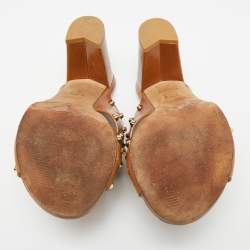 Pre Owned Stuart Weitzman Brown Leather Studs Slide Sandals Size 36