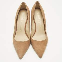 Pre Owned Stuart Weitzman Brown Suede Anny Pointed Toe Pumps Size 38.5