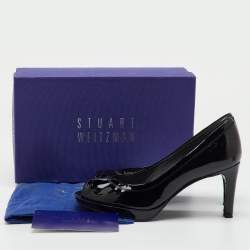 Pre Owned Stuart Weitzman Black Patent Leather Peep Toe Pumps Size 38.5