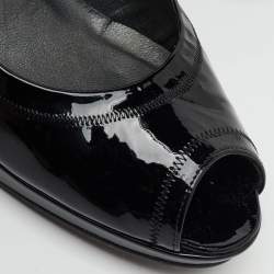 Pre Owned Stuart Weitzman Black Patent Leather Peep Toe Pumps Size 38.5