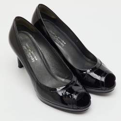Pre Owned Stuart Weitzman Black Patent Leather Peep Toe Pumps Size 38.5
