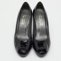 Pre Owned Stuart Weitzman Black Patent Leather Peep Toe Pumps Size 38.5