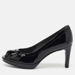 Pre Owned Stuart Weitzman Black Patent Leather Peep Toe Pumps Size 38.5