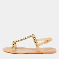 مملوكة مسبقًا Stuart Weitzman Size 39 Beige Jelly Rose Studded Flat Sandals