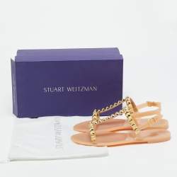 مملوكة مسبقًا Stuart Weitzman Size 39 Beige Jelly Rose Studded Flat Sandals
