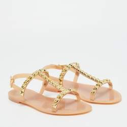 مملوكة مسبقًا Stuart Weitzman Size 39 Beige Jelly Rose Studded Flat Sandals
