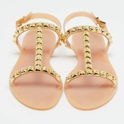 مملوكة مسبقًا Stuart Weitzman Size 39 Beige Jelly Rose Studded Flat Sandals