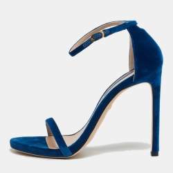 مملوكة مسبقًا Stuart Weitzman Size 40 Blue Velvet Ankle Strap Sandals
