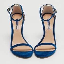 Pre Owned صندل ستيوارت وايتزمان حزام حول الكاحل فيلفت أزرق مقاس 40