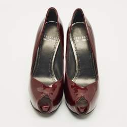 Pre Owned Stuart Weitzman Size 35.5 Burgundy Patent Leather Peep Toe Platform Pumps