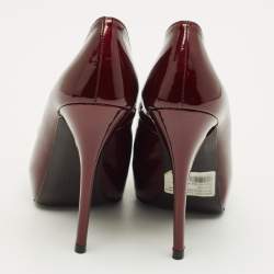 Pre Owned Stuart Weitzman Size 35.5 Burgundy Patent Leather Peep Toe Platform Pumps
