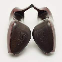 Pre Owned Stuart Weitzman Size 35.5 Burgundy Patent Leather Peep Toe Platform Pumps