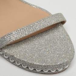 مملوكة مسبقًا Stuart Weitzman Nudist Size 39.5 Silver Metallic Lurex Fabric Pearl Platform Ankle Strap Sandals