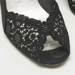 Pre Owned حذاء كعب عالي ستيورات وايتزمان شانتيل دانتيل أسود وحرير مقدمة مفتوحة مقاس 38.5