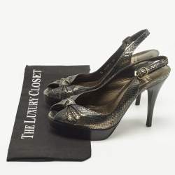 مملوكة مسبقً ا Stuart Weitzman Size 38 Metallic Snakeskin Embossed Leather Knot Slingback Peep Toe Pumps