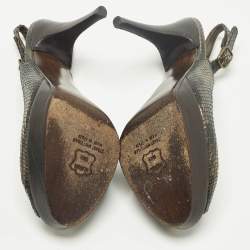 مملوكة مسبقًا Stuart Weitzman Size 38 Metallic Snakeskin Embossed Leather Knot Slingback Peep Toe Pumps