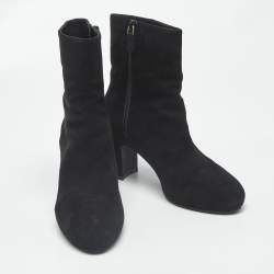 Pre Owned حذاء بوت كاحل ستيوارت وايتزمان قماش وسويدى أسود مقاس 38.5