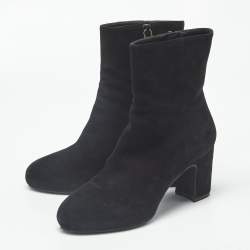 Pre Owned حذاء بوت كاحل ستيوارت وايتزمان قماش وسويدى أسود مقاس 38.5