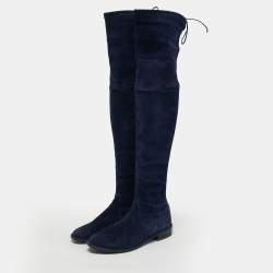 Pre Owned Stuart Weitzman Lowland Size 38.5 Navy Blue Suede Knee Length Boots