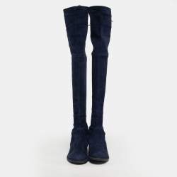 Pre Owned Stuart Weitzman Lowland Size 38.5 Navy Blue Suede Knee Length Boots
