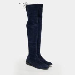 Pre Owned Stuart Weitzman Lowland Size 38.5 Navy Blue Suede Knee Length Boots