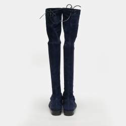 Pre Owned Stuart Weitzman Lowland Size 38.5 Navy Blue Suede Knee Length Boots