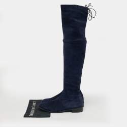 Pre Owned Stuart Weitzman Lowland Size 38.5 Navy Blue Suede Knee Length Boots