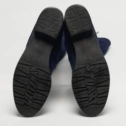 Pre Owned Stuart Weitzman Lowland Size 38.5 Navy Blue Suede Knee Length Boots