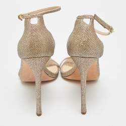 مملوكة مسبقًا Stuart Weitzman Nudist Size 41.5 Gold Metallic Lurex Fabric Ankle Strap Sandals