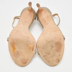 مملوكة مسبقًا Stuart Weitzman Nudist Size 41.5 Gold Metallic Lurex Fabric Ankle Strap Sandals